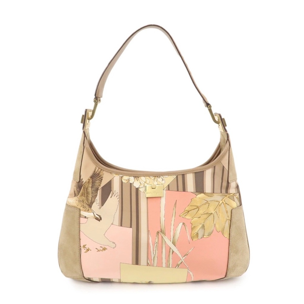 Salvatore Ferragamo Silk & Suede Bird Print Hobo Bag